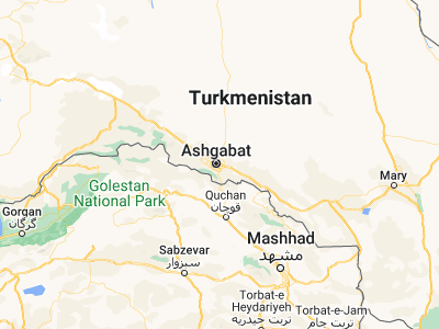 Map showing location of Ashgabat (37.95, 58.38333)