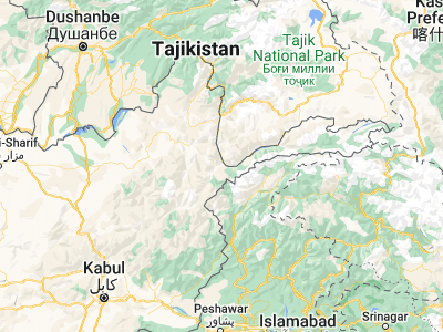 Map showing location of Ashkāsham (36.68333, 71.53333)