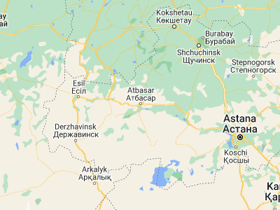 Map showing location of Atbasar (51.80652, 68.35996)