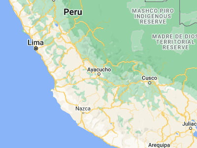 Map showing location of Ayacucho (-13.15833, -74.22389)