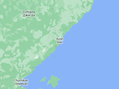 Map showing location of Ayan (56.46314, 138.17777)
