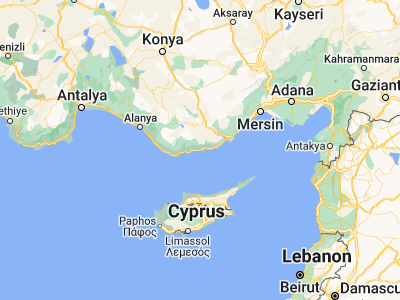 Map showing location of Aydıncık (36.1437, 33.32016)
