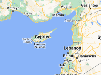 Map showing location of Ayia Napa (34.98213, 34.00183)