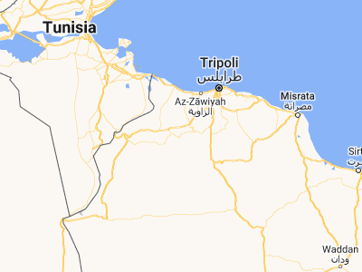 Map showing location of Az Zintān (31.92231, 12.25195)