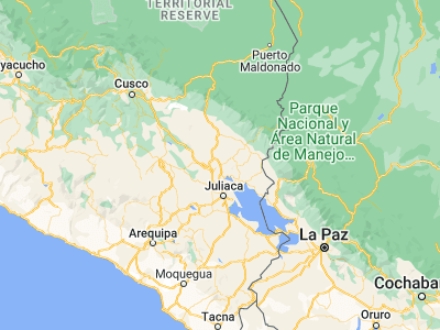 Map showing location of Azángaro (-14.91667, -70.21667)