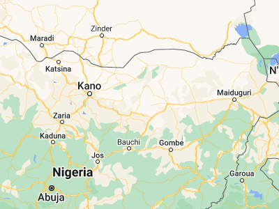 Map showing location of Azare (11.6765, 10.1948)
