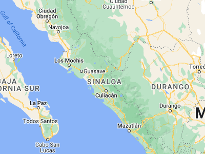 Map showing location of Badiraguato (25.36541, -107.55021)