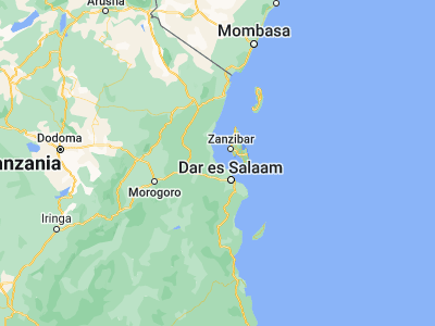 Map showing location of Bagamoyo (-6.43333, 38.9)