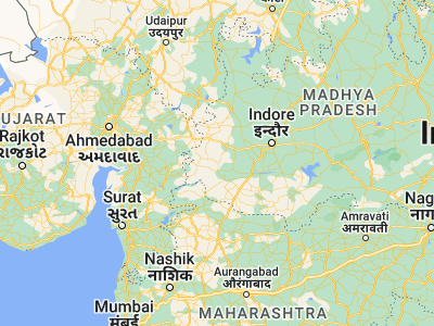 Map showing location of Bāgh (22.36667, 74.76667)