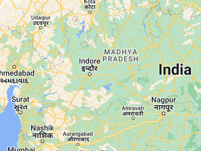 Map showing location of Bāgli (22.65, 76.35)
