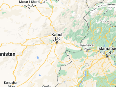 Map showing location of Bagrāmī (34.49376, 69.27427)