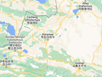 Map showing location of Baijiantan (45.63333, 85.18333)