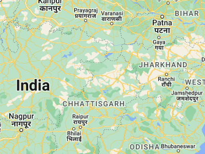 Map showing location of Baikunthpur (23.25, 82.55)