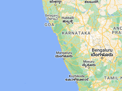 Map showing location of Baindur (13.86667, 74.63333)