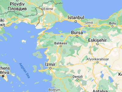 Map showing location of Balıkesir (39.64917, 27.88611)