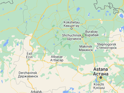 Map showing location of Balkashino (52.52009, 68.75254)
