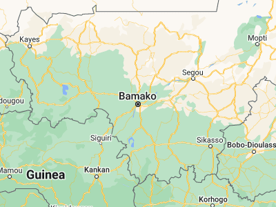 Map showing location of Bamako (12.65, -8)