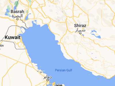 Map showing location of Bandar Būshehr (28.9684, 50.8385)