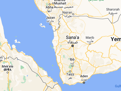 Map showing location of Banī Ḩujjāj (15.41667, 43.31667)