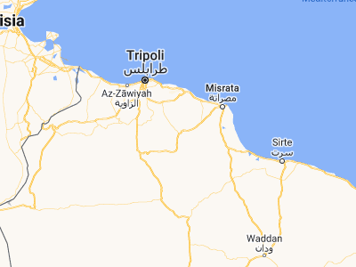 Map showing location of Banī Walīd (31.75662, 13.99422)