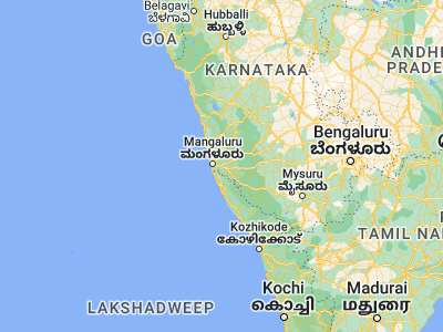 Map showing location of Bantvāl (12.9, 75.03333)