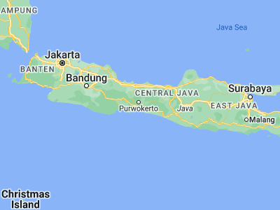Map showing location of Banyumas (-7.51417, 109.29417)