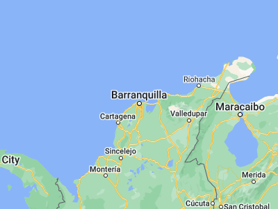 Map showing location of Barranquilla (10.96389, -74.79639)