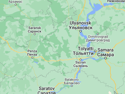 Map showing location of Barysh (53.65533, 47.11229)
