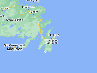 Map showing location of Bay Roberts (47.59989, -53.26478)