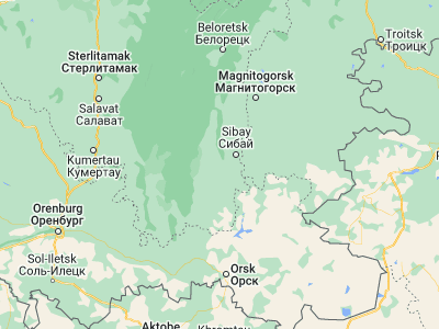 Map showing location of Baymak (52.59333, 58.3225)