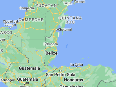 Map showing location of Belize City (17.49952, -88.19756)