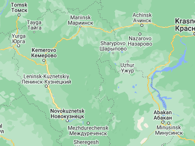 Map showing location of Belogorsk (55.01778, 88.48972)