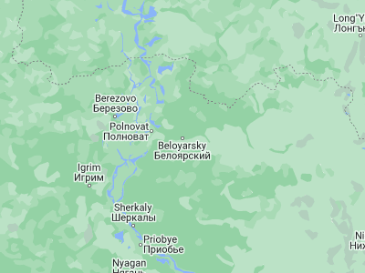 Map showing location of Beloyarskiy (63.71194, 66.67222)