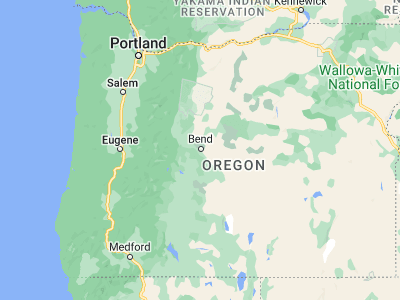 Map showing location of Bend (44.05817, -121.31531)