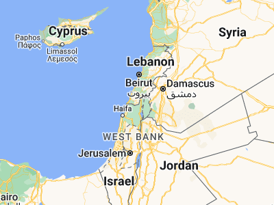 Map showing location of Bent Jbaïl (33.11944, 35.43333)