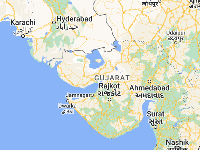 Map showing location of Bhachāu (23.29858, 70.34279)