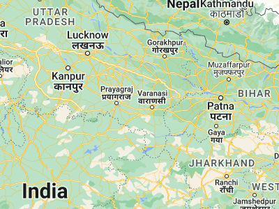 Map showing location of Bhadohī (25.3949, 82.56636)
