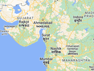 Map showing location of Bharūch (21.7, 72.96667)