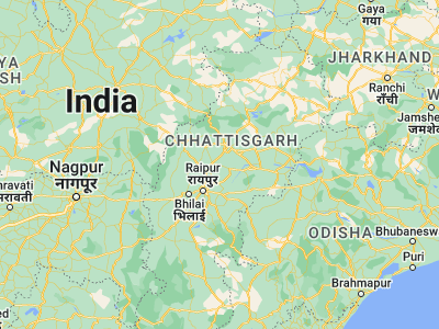 Map showing location of Bhātāpāra (21.73333, 81.93333)
