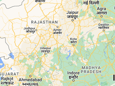 Map showing location of Bhīlwāra (25.34644, 74.63523)