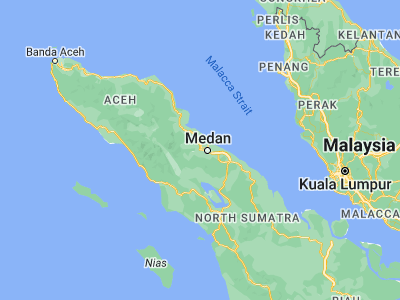 Map showing location of Binjai (3.6001, 98.4854)