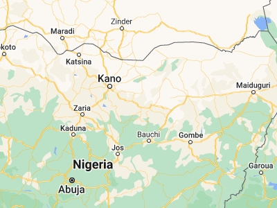 Map showing location of Birnin Kudu (11.44588, 9.4984)