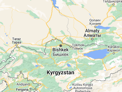 Map showing location of Bishkek (42.87, 74.59)