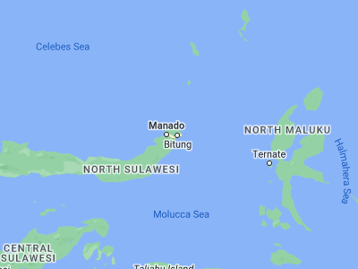 Map showing location of Bitung (1.4451, 125.1824)