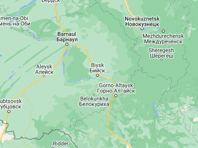 Map showing location of Biysk (52.53639, 85.20722)