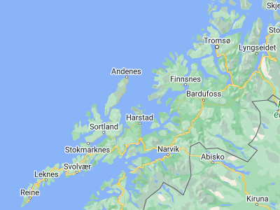 Map showing location of Bjarkøy (68.99994, 16.56392)