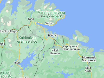 Map showing location of Bjørnevatn (69.66722, 29.98472)