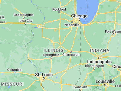 Map showing location of Bloomington (40.4842, -88.99369)