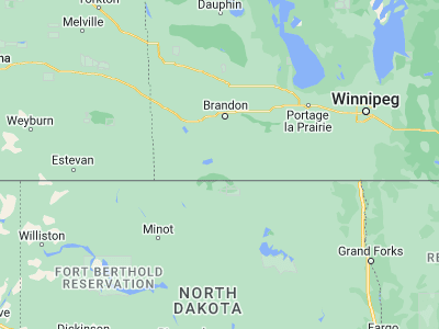 Map showing location of Boissevain (49.23062, -100.05586)