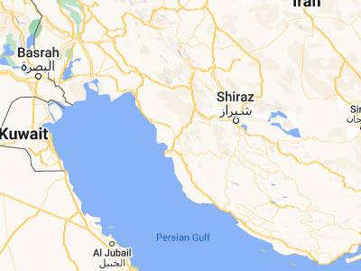 Map showing location of Borāzjān (29.2666, 51.2159)